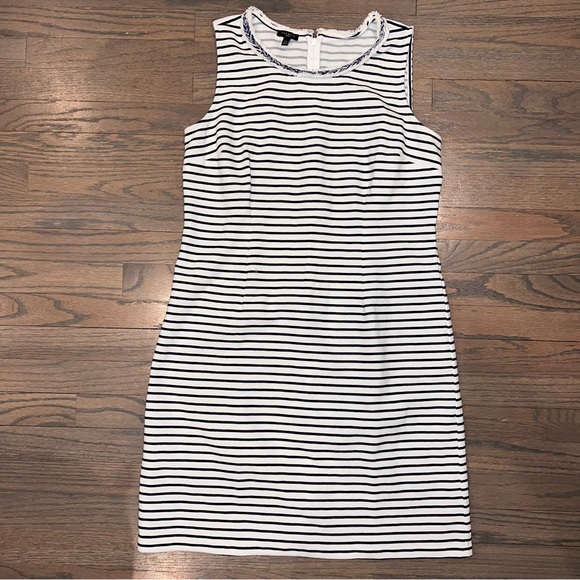 Talbots Sheath Dress Nautical Navy and White Stripe Sleeveless Size 12P | Preppy - Picture 1 of 7
